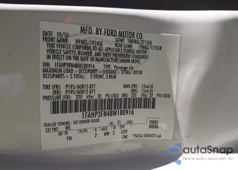 2011 Ford Focus Se z USA, uszkodzony, nr VIN 1FAHP3FN4BW180916